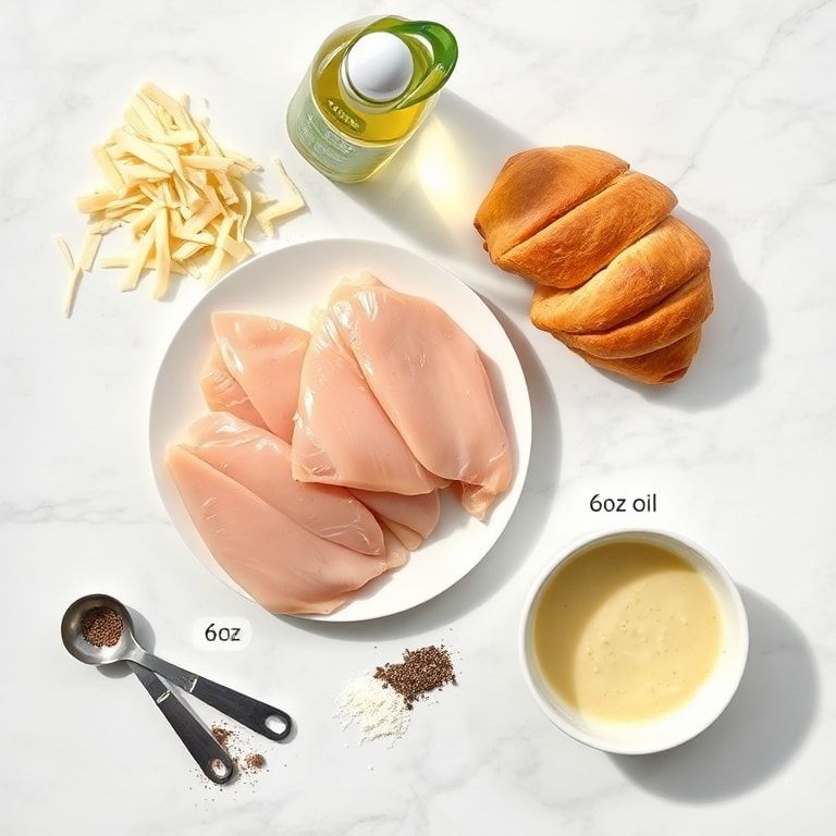 Raw ingredients for chicken Caesar croissant sandwich