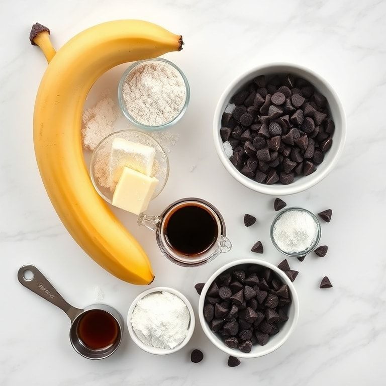 Raw ingredients for chocolate espresso banana bread