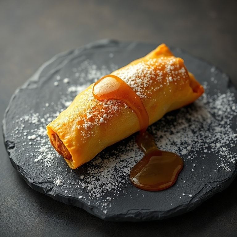 Finished Crispy Peach Egg Rolls