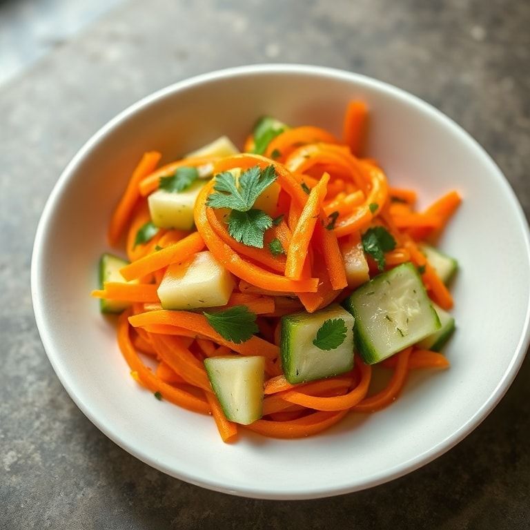 Final plated cucumber carrot salad with cilantro garnish