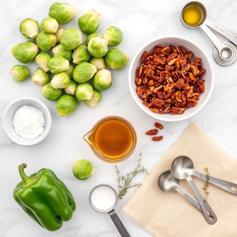 Raw ingredients for roasted Brussels sprouts recipe