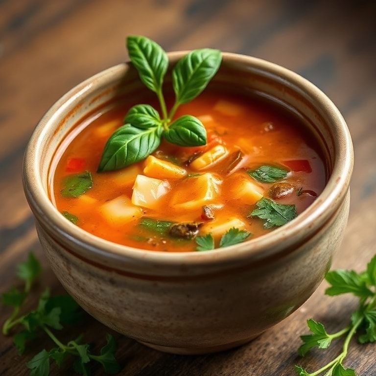 Served bowl of spring minestrone soup