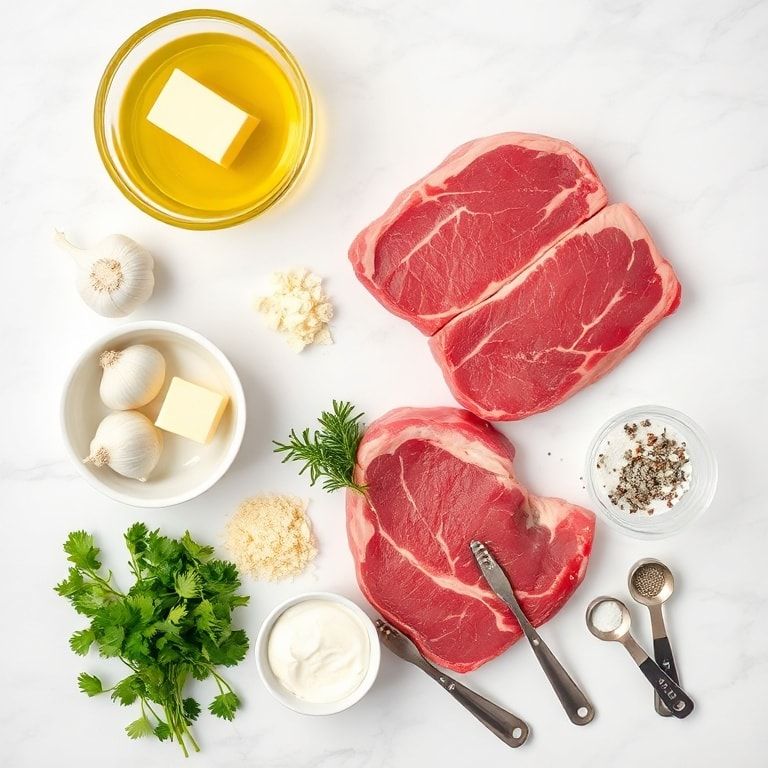 raw ingredients for easy steak garlic cream sauce
