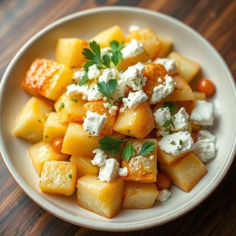 plated Turkish potato salad with feta