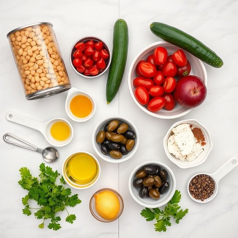 Raw ingredients for Mediterranean Chickpea Salad