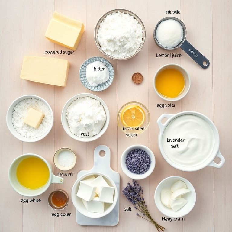 Flour butter sugar eggs lemon zest and lavender