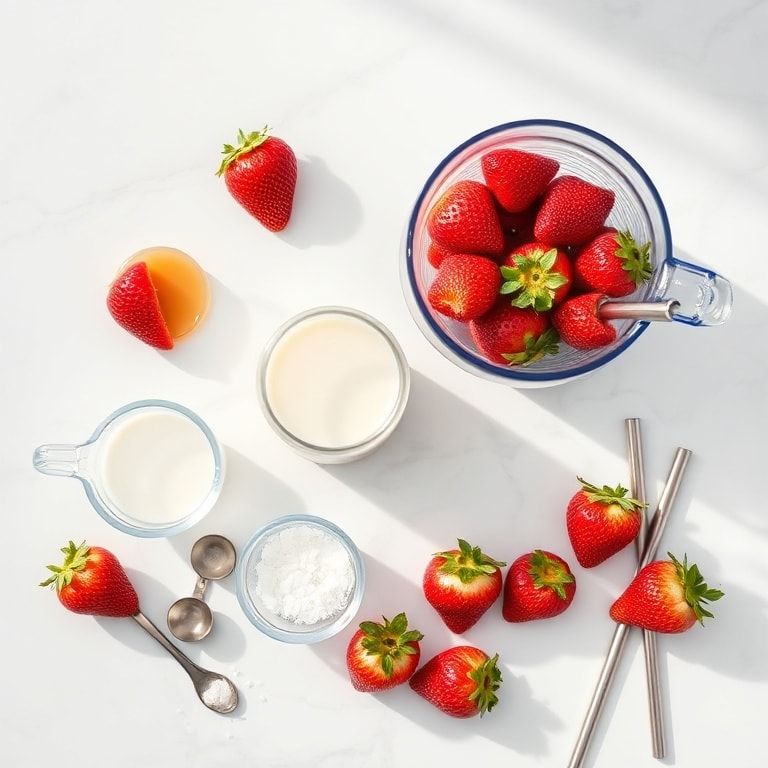 Strawberry milk ingredients laid out