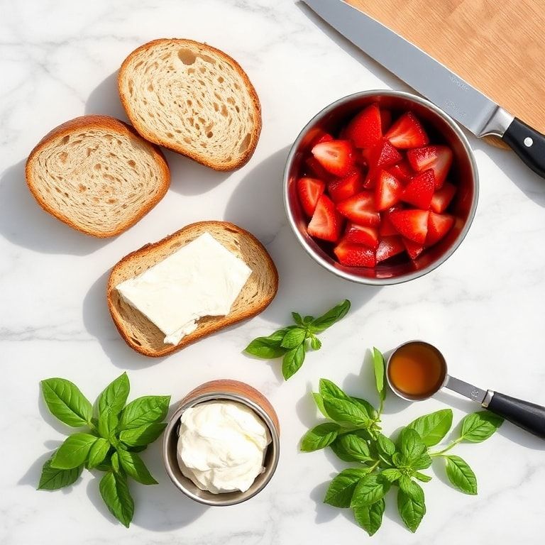 strawberries ricotta bread honey basil