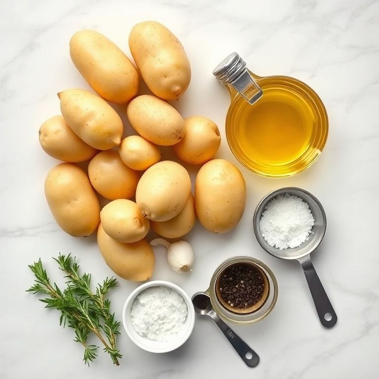 Raw ingredients for roasted baby potatoes with garlic lemon sauce.
