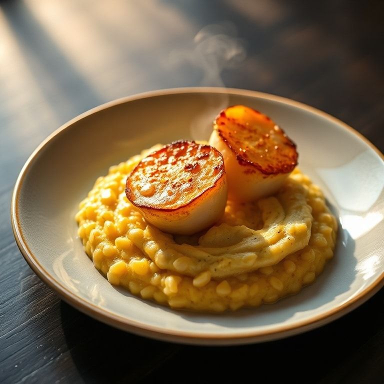 Seared scallops with saffron risotto