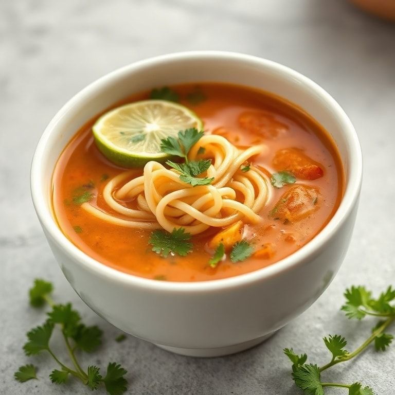 Finished vegan hot and sour soup with garnish
