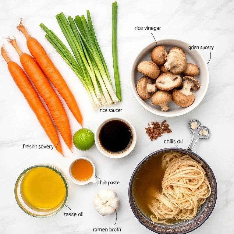 Raw ingredients for vegan hot and sour soup