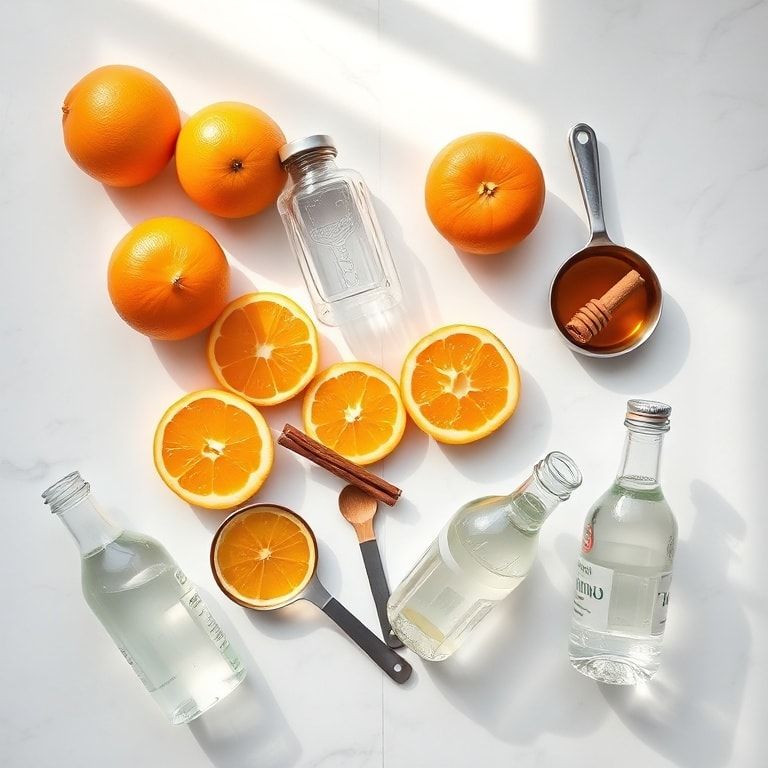 Fresh orange juice, cinnamon, honey, sparkling water, ice