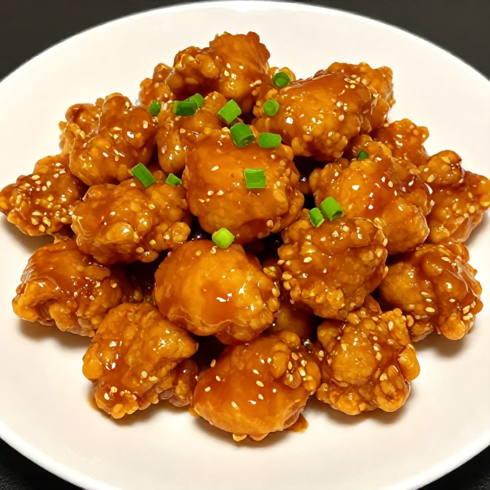Plated Better Than Takeout Orange Chicken with green onions