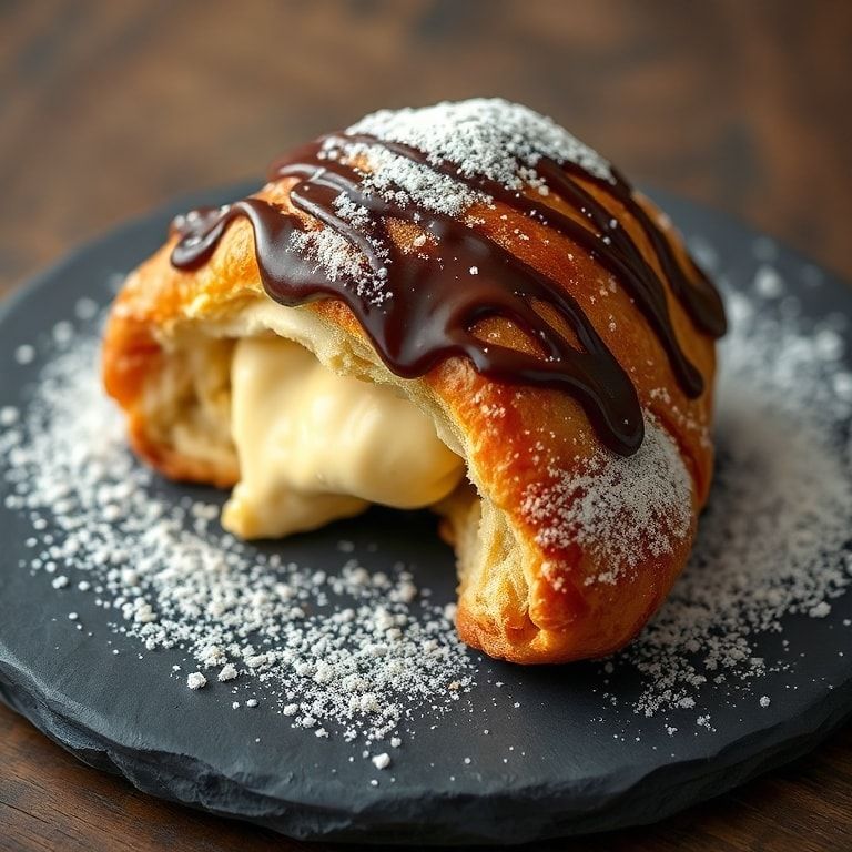 Finished Boston Cream Croissants with chocolate glaze