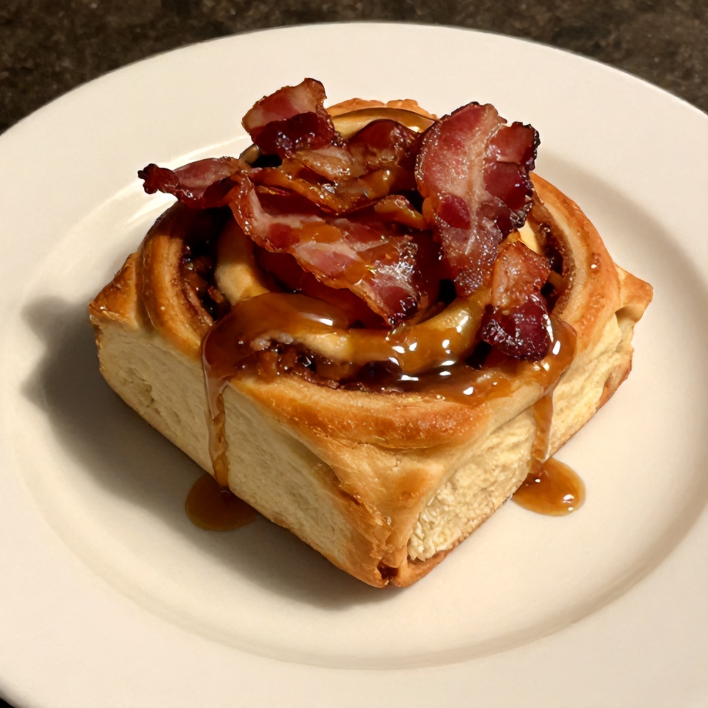 Plated Bourbon Maple Bacon Cinnamon Rolls