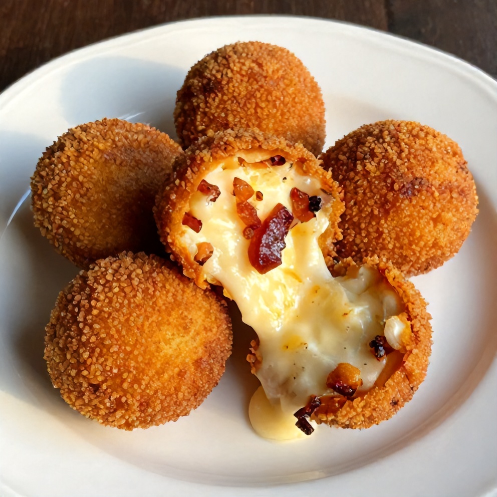 Plated serving of Buffalo Chicken Bacon Mozzarella Bombs on a white plate