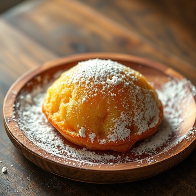 Golden buttermilk beignets on a rustic plate