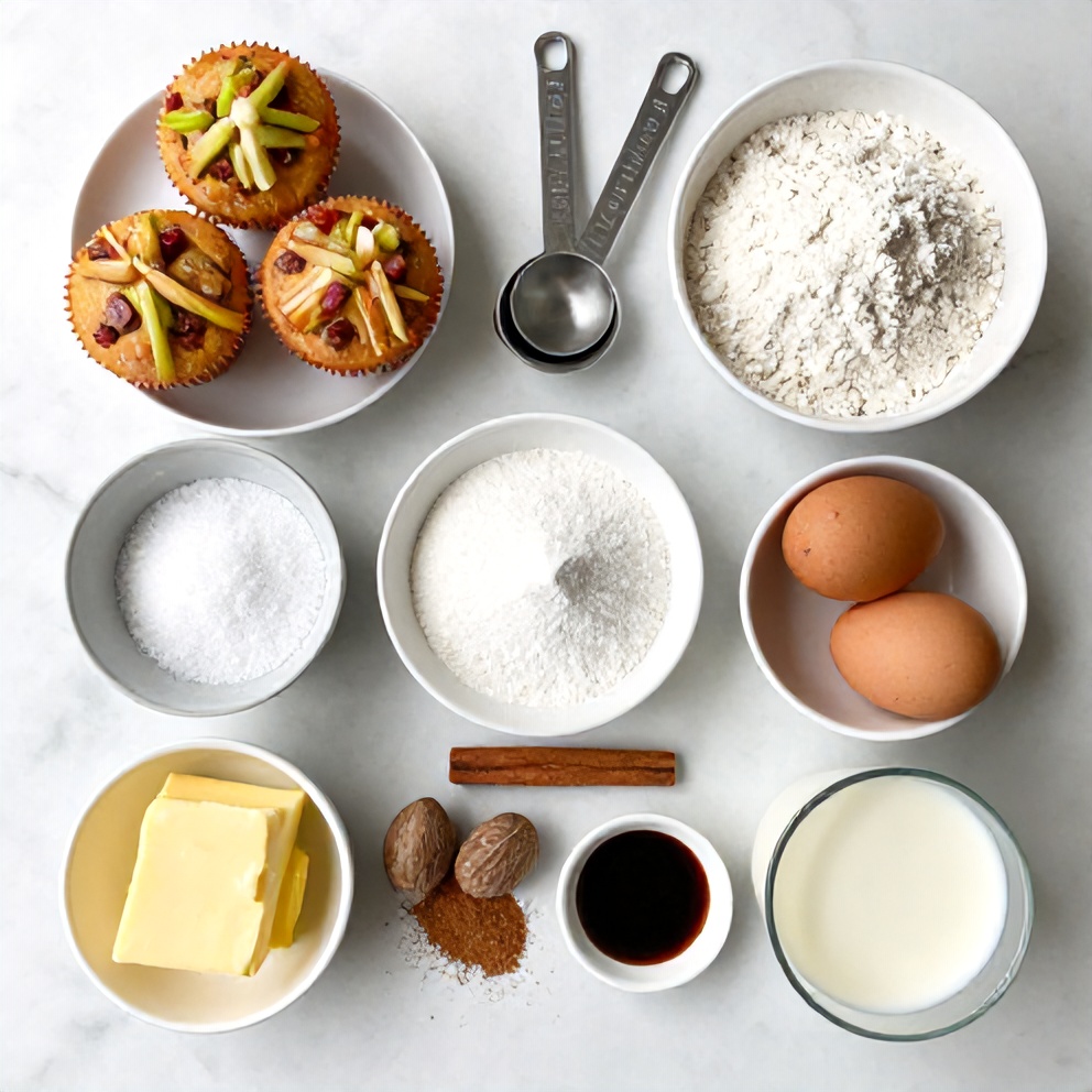 Raw ingredients for Caramelized Rhubarb Muffins