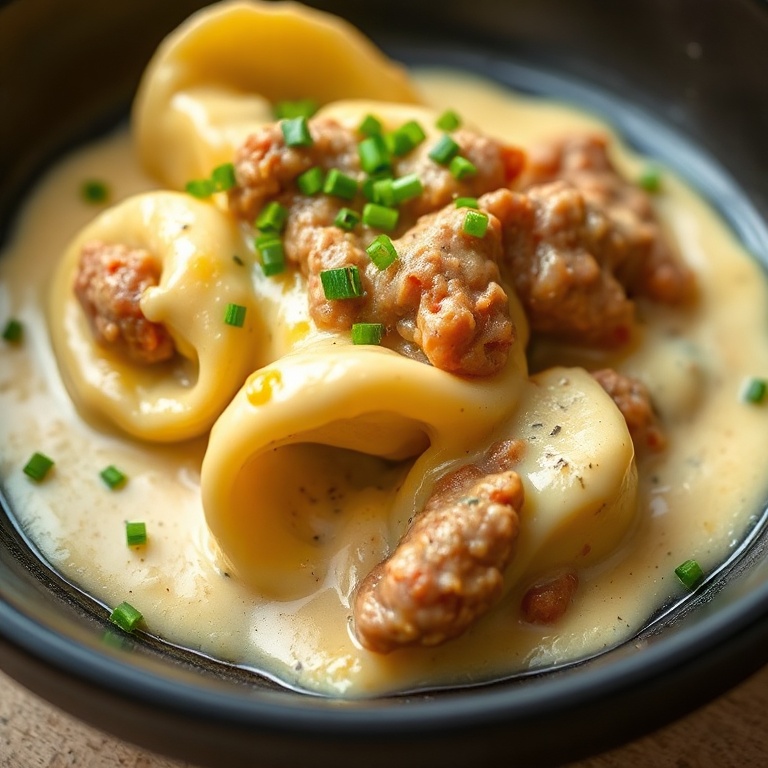 Cheesesteak Tortellini Slow Cooker Final Dish