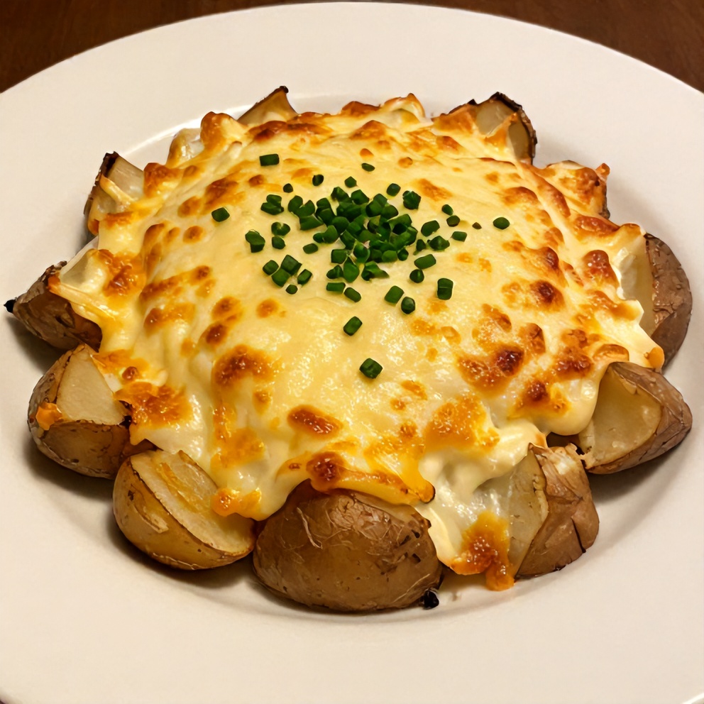 Plated serving of classic scalloped potatoes