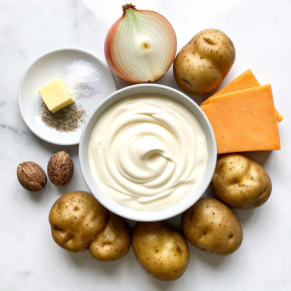 Raw ingredients for classic scalloped potatoes