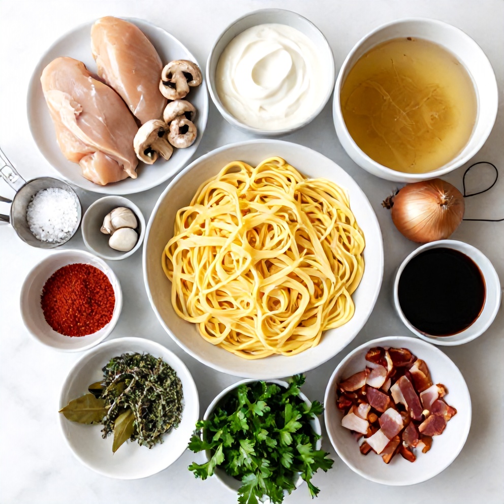 Raw Ingredients for Creamy Chicken Stroganoff