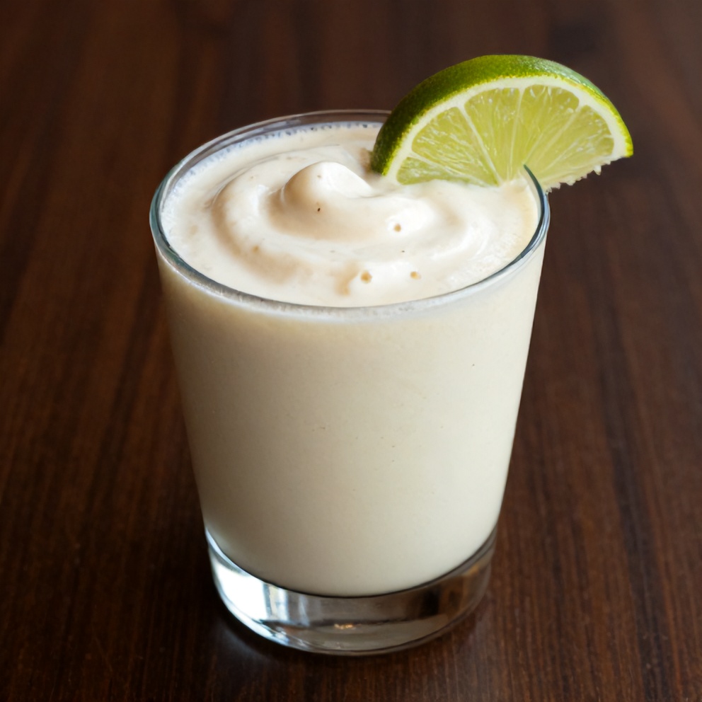 Creamy Coconut Key Lime Pie Smoothie garnished with lime wheel