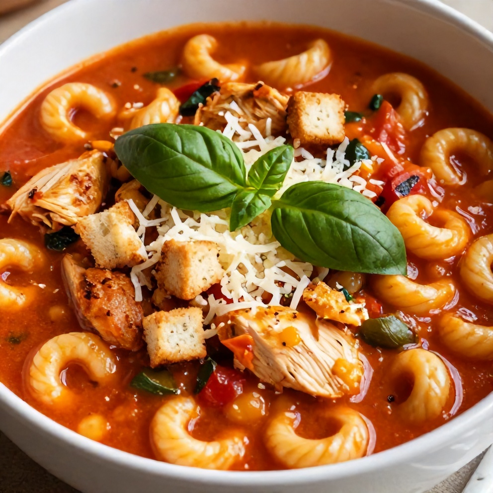 Finished Crock Pot Chicken Parmesan Soup with Tortellini