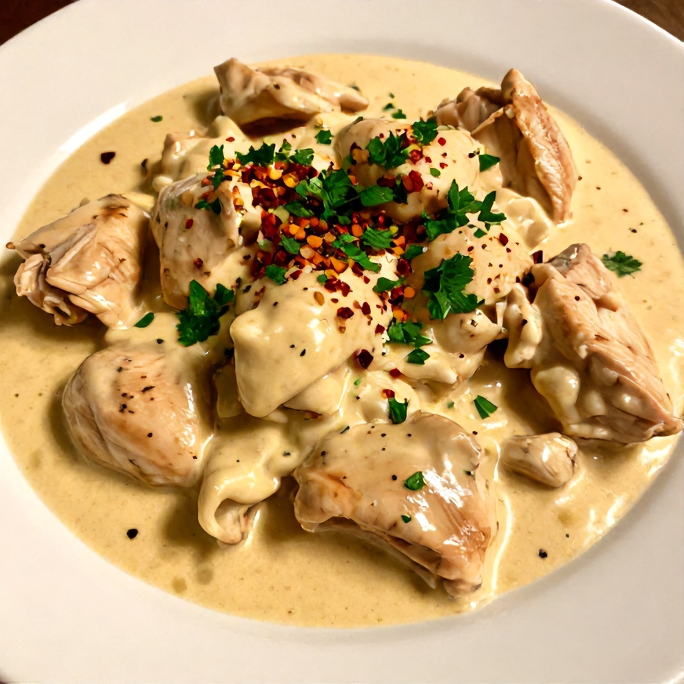 Plated serving of Creamy Crockpot Marry Me Chicken
