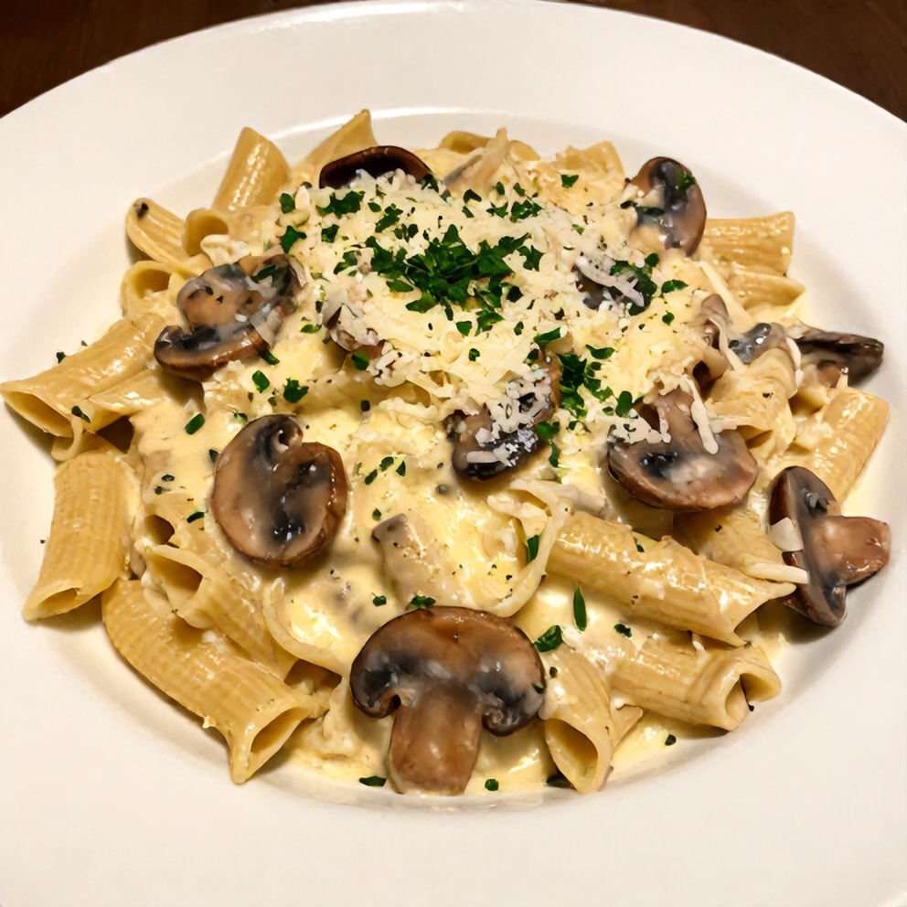 Plated Creamy Gorgonzola Truffle Mushroom Sauce for Pasta