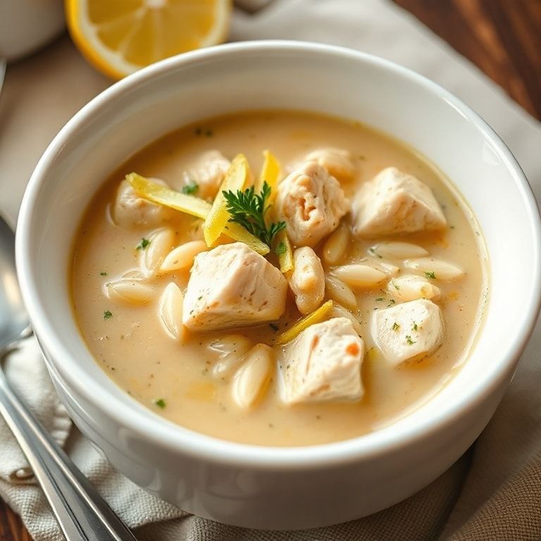 Plated Creamy Greek Lemon Chicken Soup