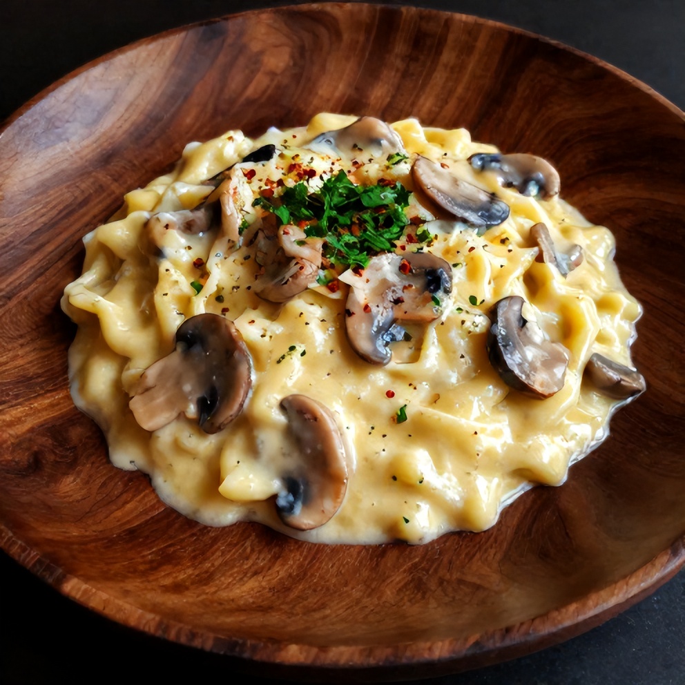 Plated Creamy Italian Mushroom Carbonara