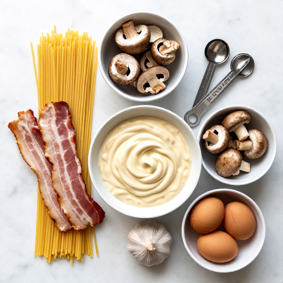 Raw Ingredients for Creamy Italian Mushroom Carbonara