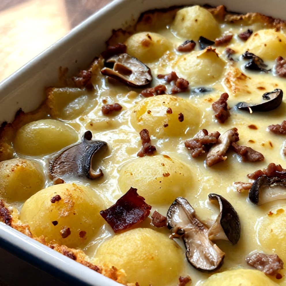 Creamy Pancetta and Porcini Potato Gratin