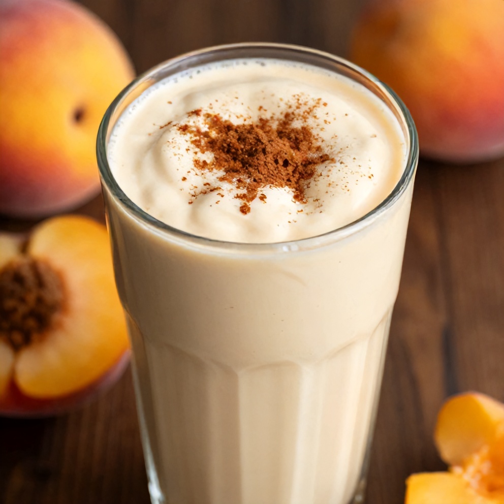 Peach Protein Shake with a sprinkle of cinnamon