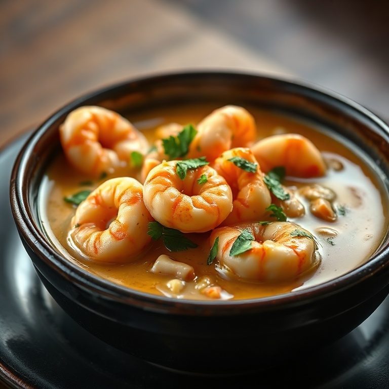 Finished creamy seafood chili plating