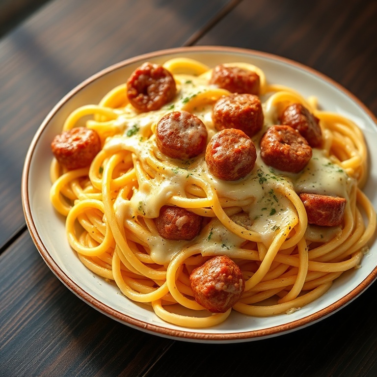 Creamy Spaghetti Alfredo with Italian Sausage