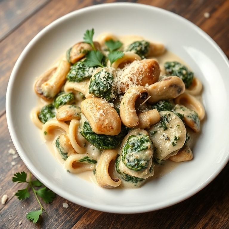 Finished creamy spinach mushroom chicken dish