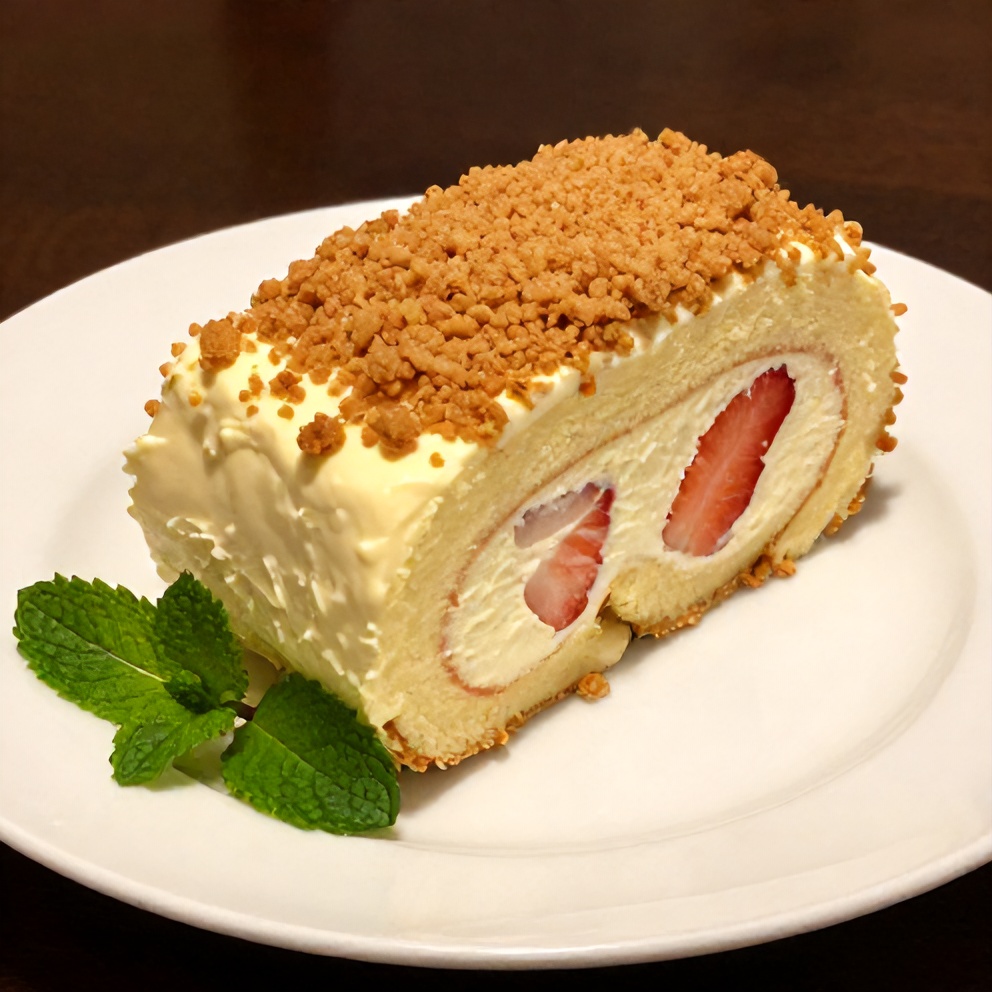 Plated Creamy Strawberry Cheesecake Roll
