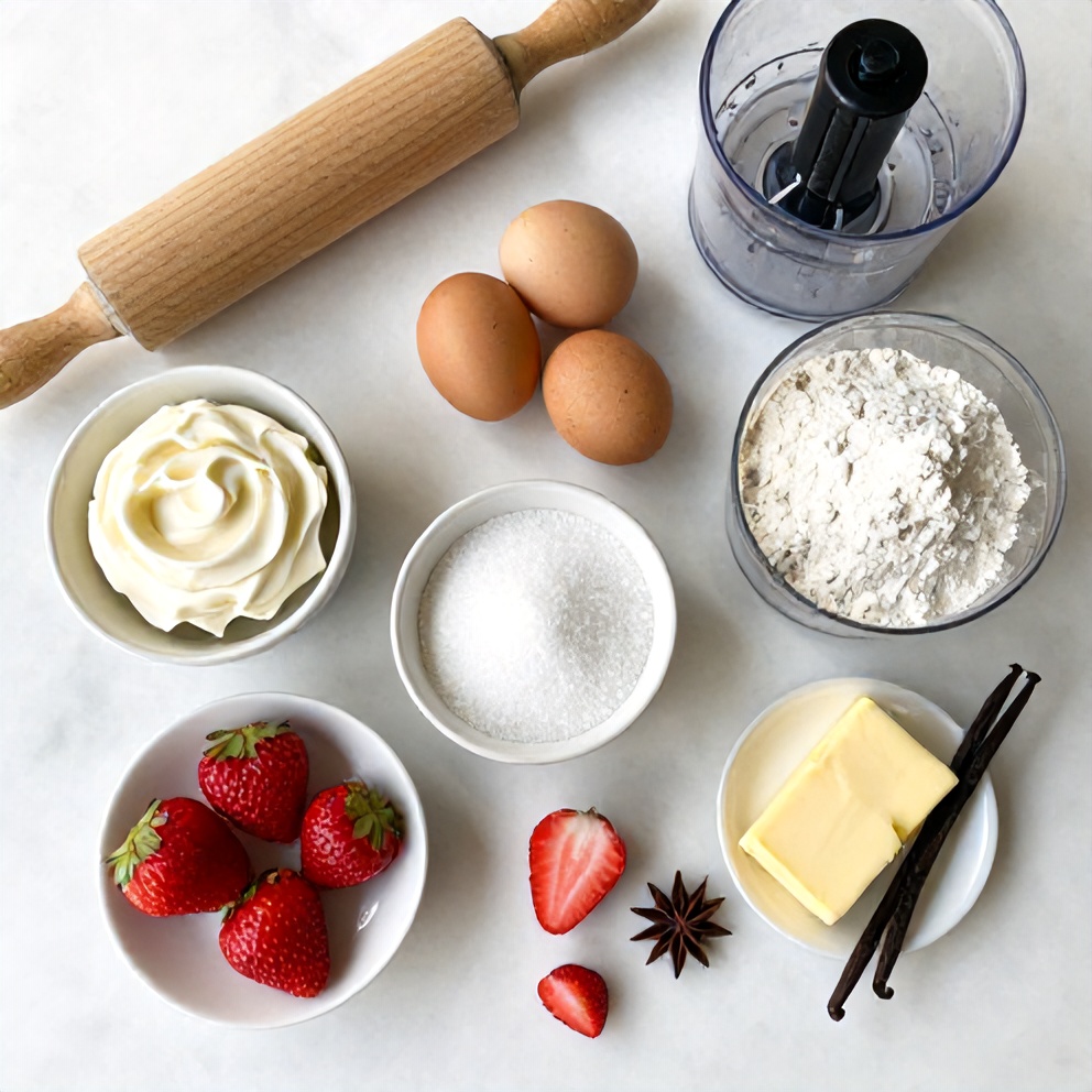 Raw Ingredients for Creamy Strawberry Cheesecake Rolls