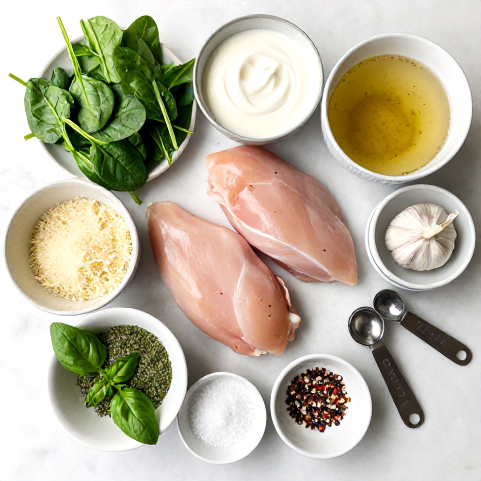 Raw ingredients for Creamy Tuscan Chicken with Spinach