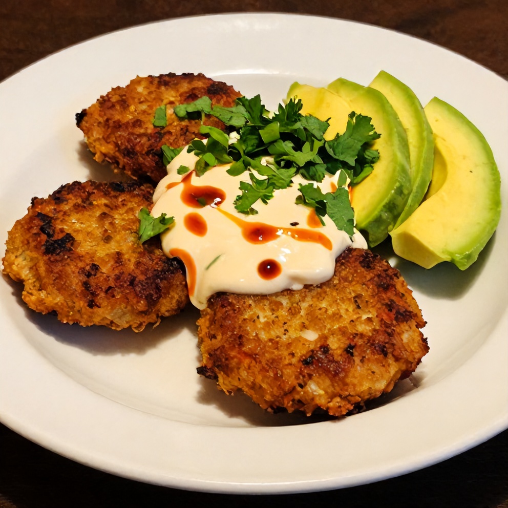Plated Crispy Asian Tuna Cakes with Spicy Sriracha Aioli