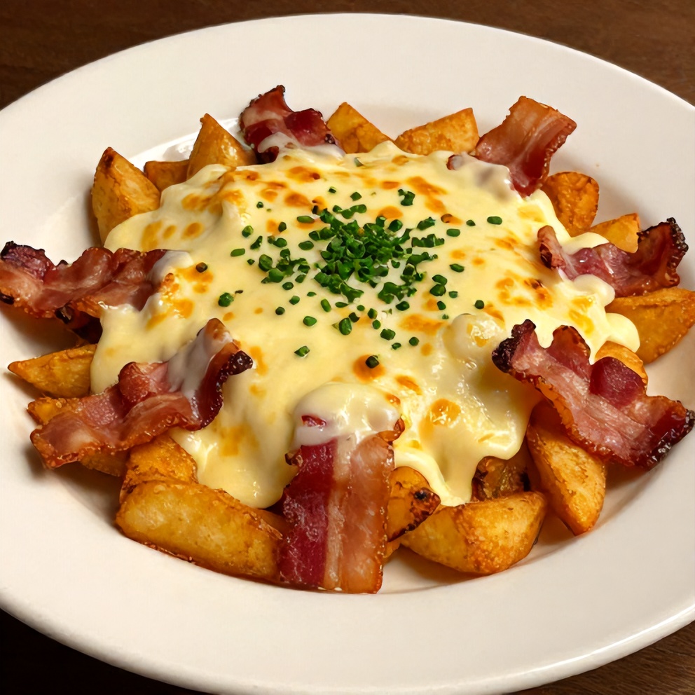 Plated Cheesy Potato Skins with Bacon on a White Plate