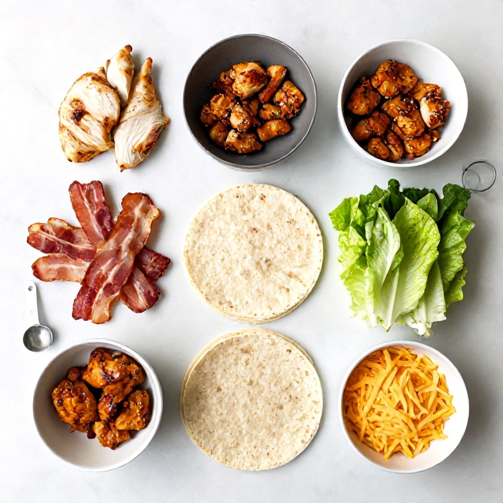 Raw ingredients for Crispy Chicken Bacon Ranch Wrap