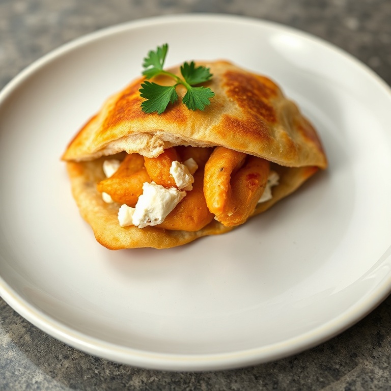 Finished crispy chicken pita pockets plated