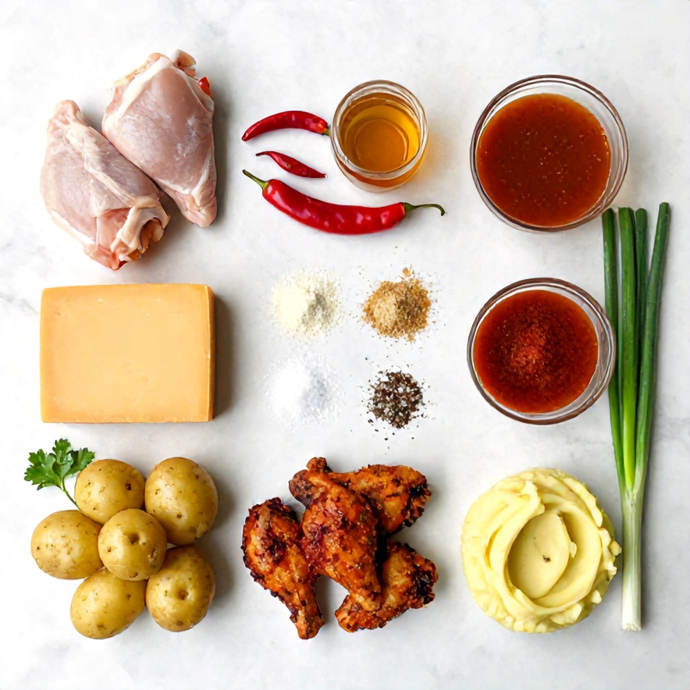 Raw Ingredients for Crispy Chipotle Honey Chicken Thighs with Gouda Mashed Potatoes
