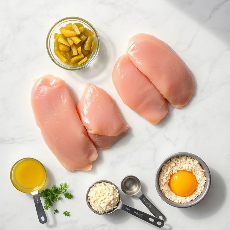 Raw ingredients for crispy dill pickle chicken