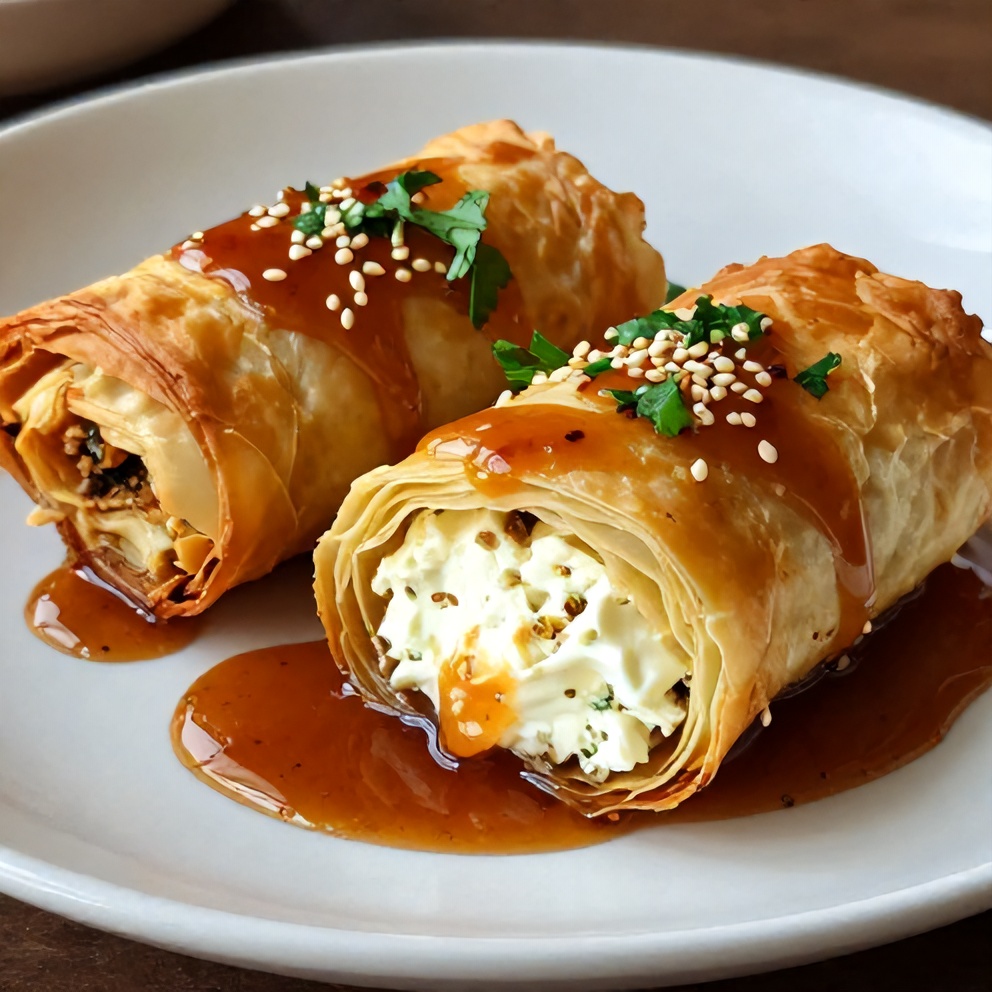 Crispy Feta Phyllo Rolls with Sweet Chili Honey Sauce