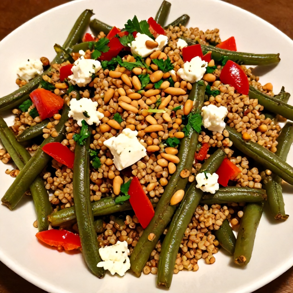 Plated Green Bean Quinoa Salad with Red Pepper and Feta